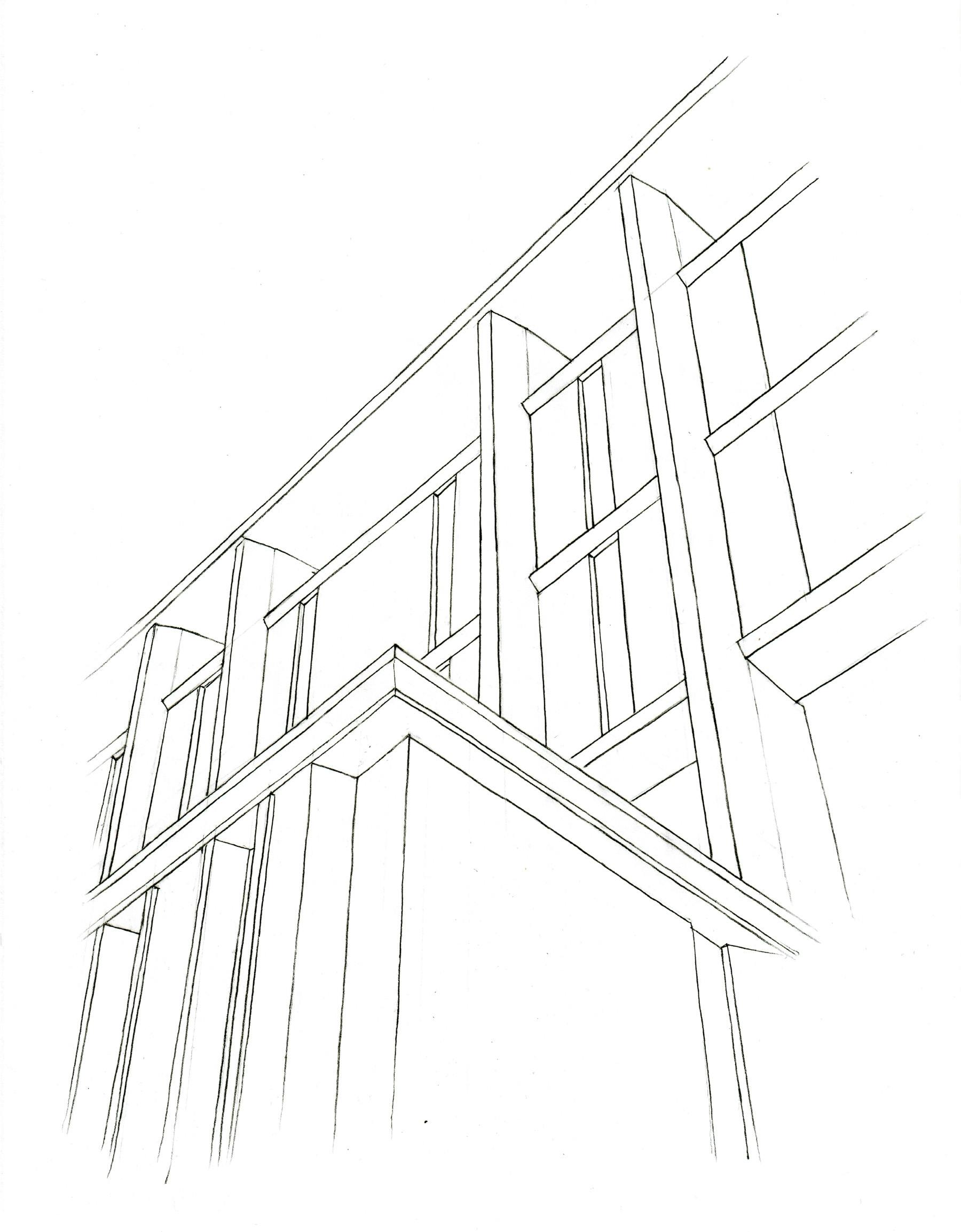 Line drawing of a wall of the John D. Rockefeller Jr. Library as seen from street level.