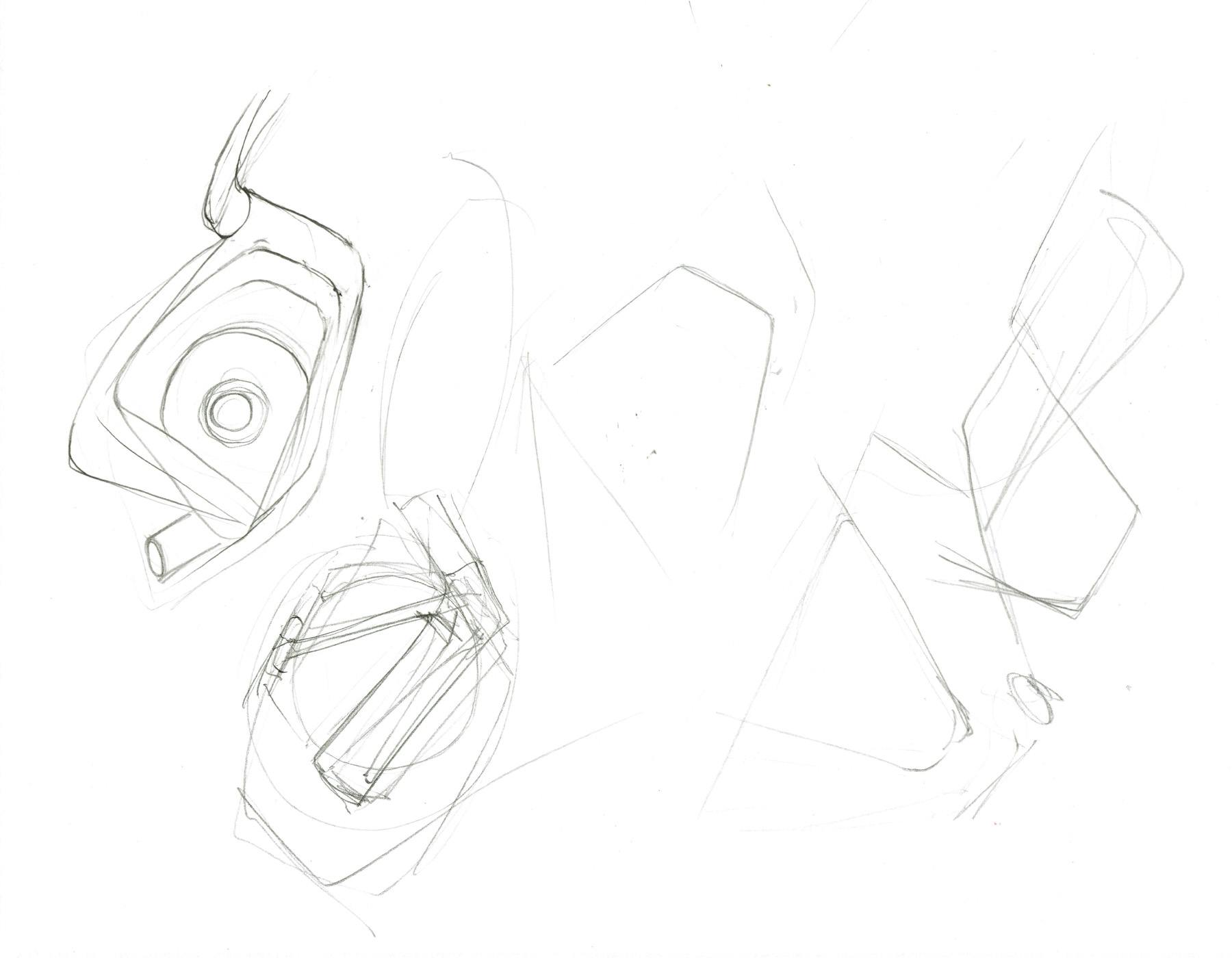 Rough sketches of more angular headphones with sharper edges.