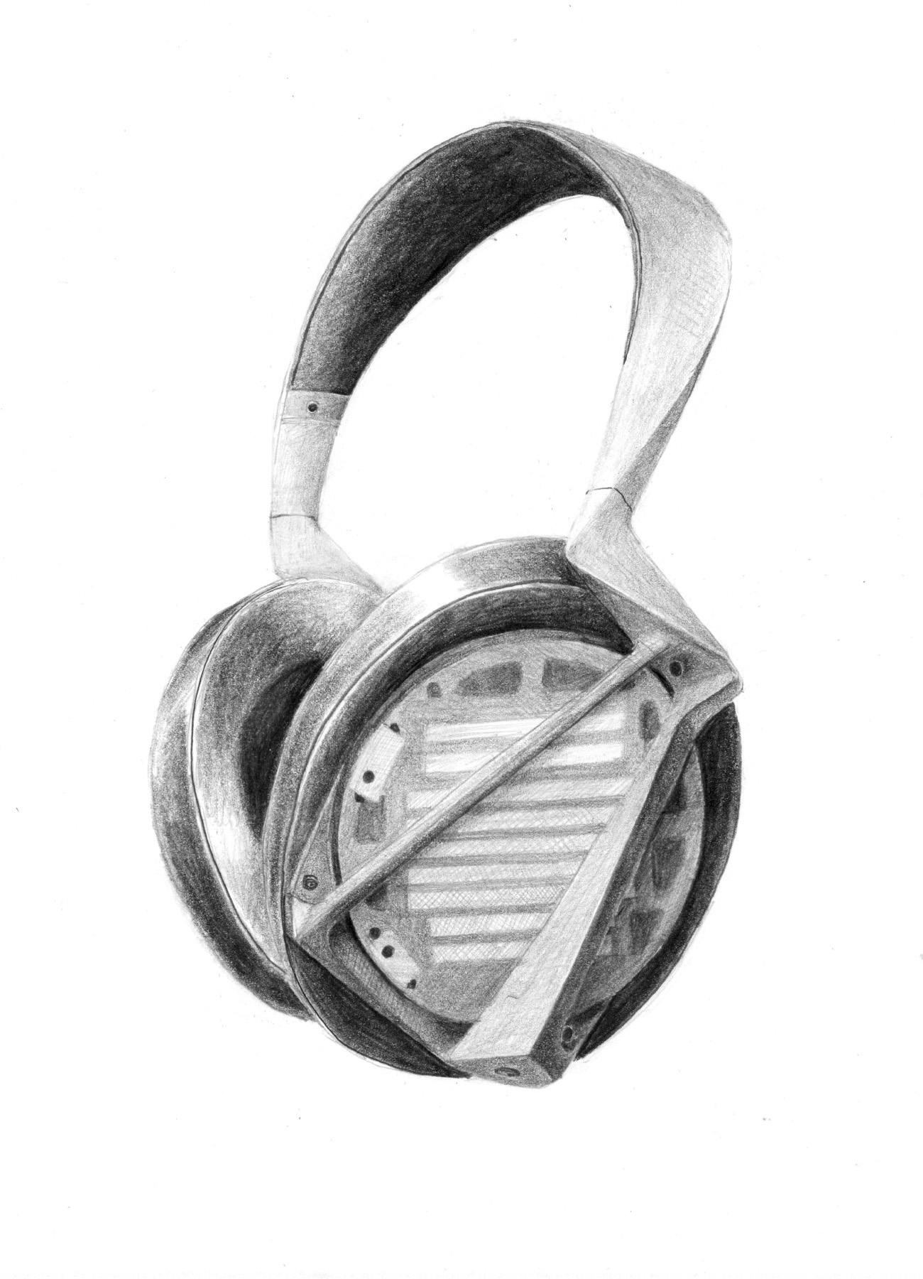 Shaded render of the chosen design. The frame is a lighter color, holding up completely exposed drivers and dark leather earpads.