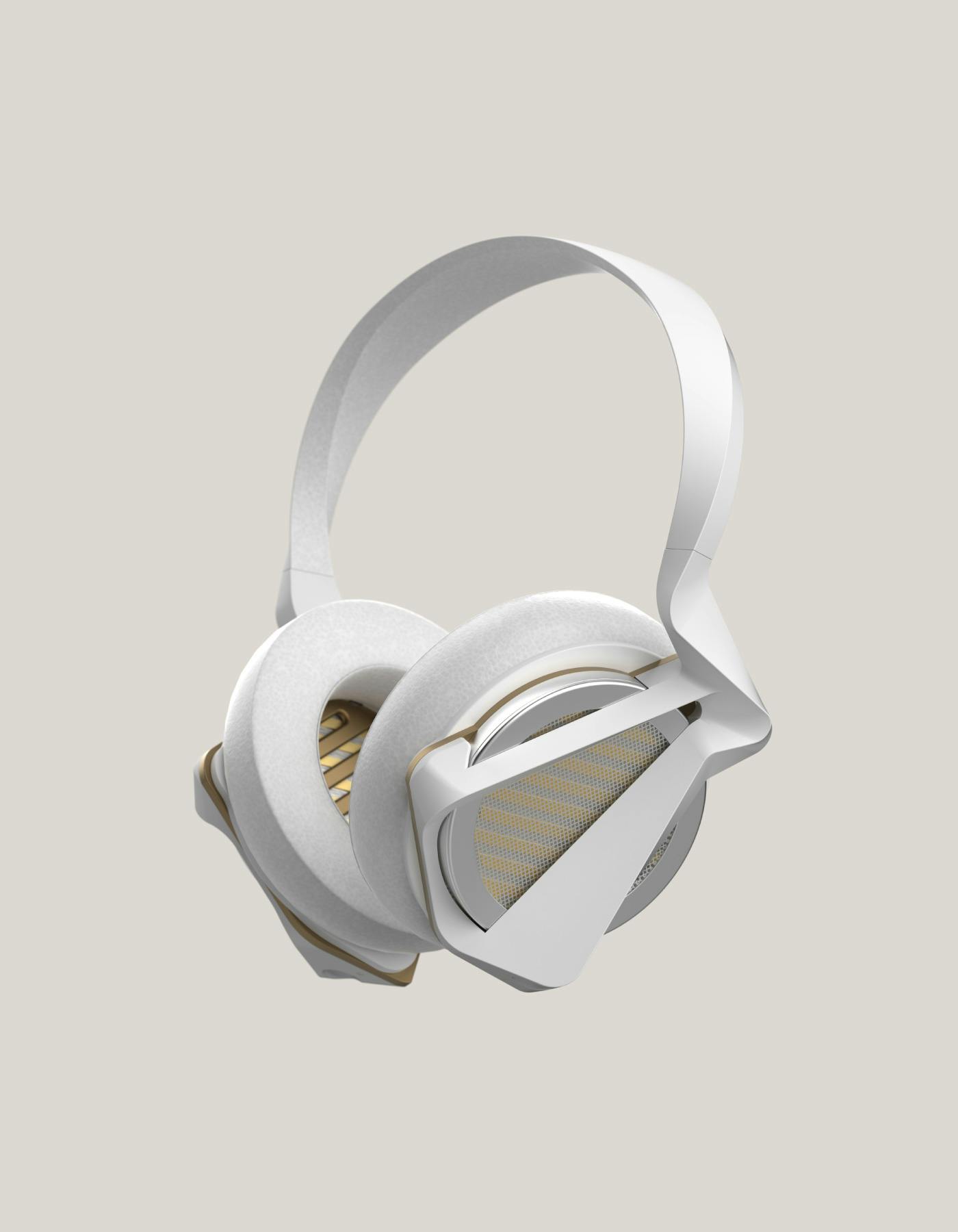 White headphones with dark gold accents.