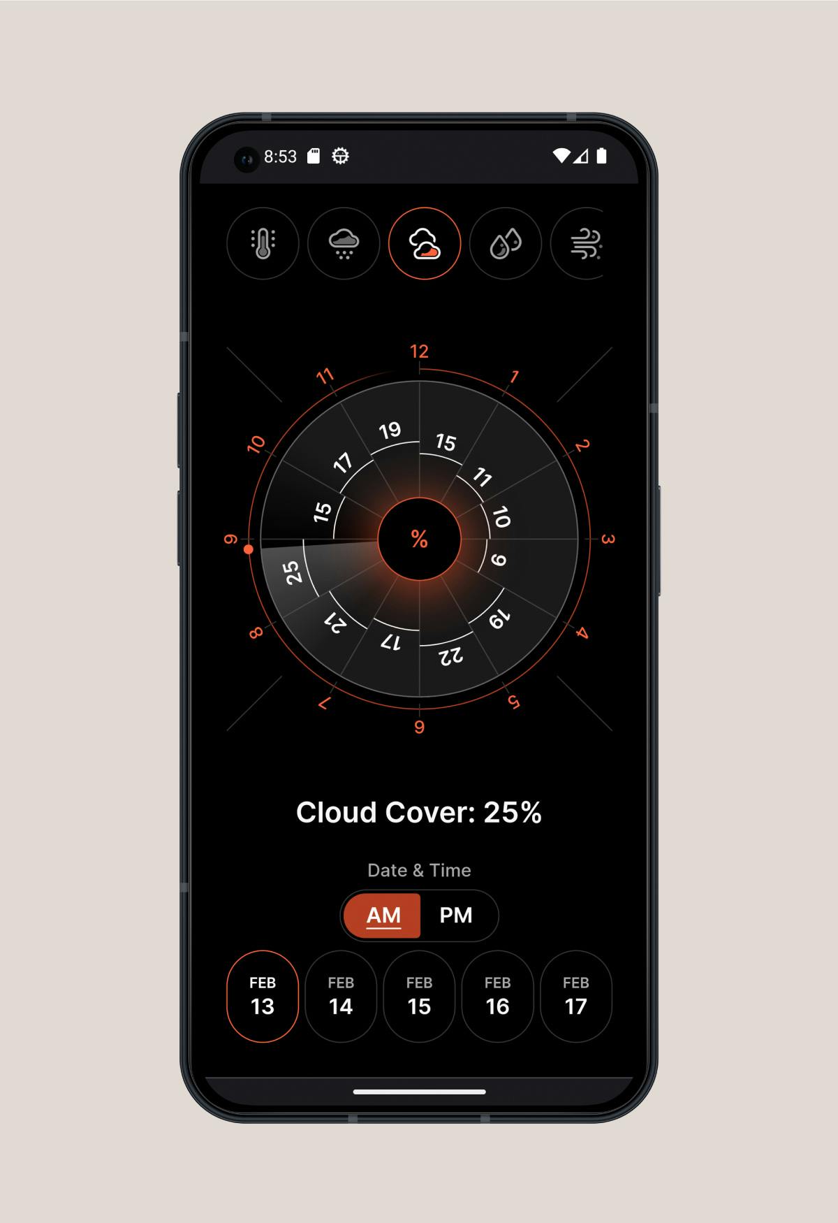 A Nothing Phone (1) displaying the cloud cover page in dark mode.